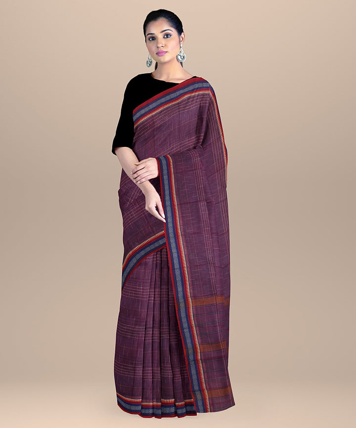 Purple multicolor border handwoven narayanapet cotton saree