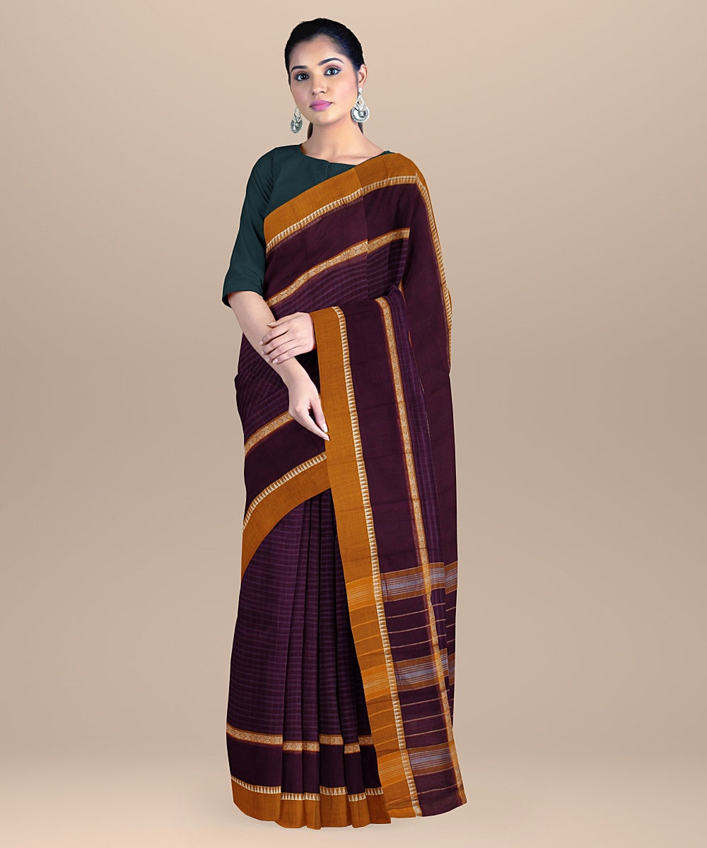 Purple yellow handwoven narayanapet cotton saree