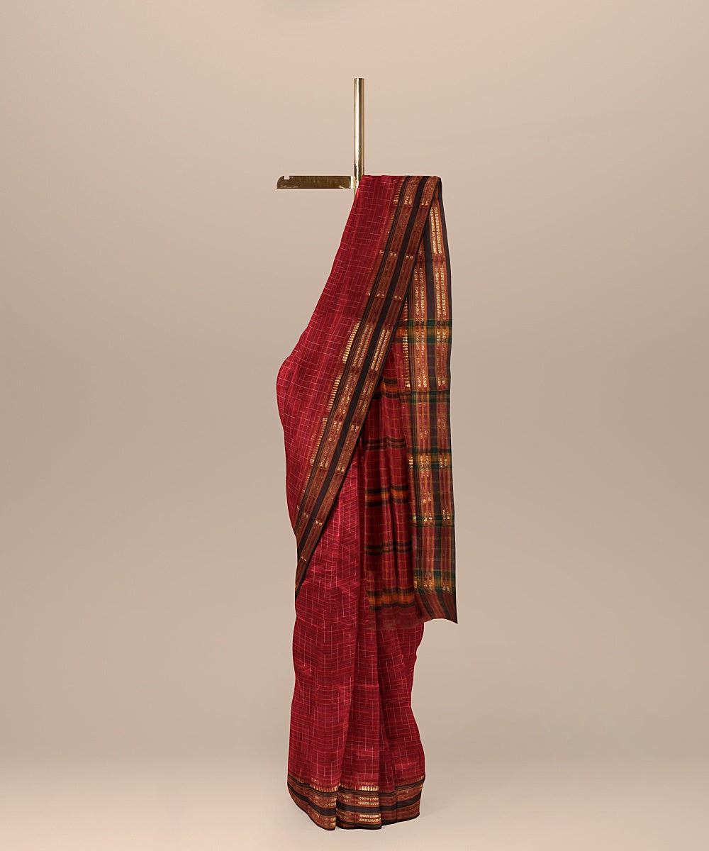 Red multicolor border handwoven narayanapet cotton saree