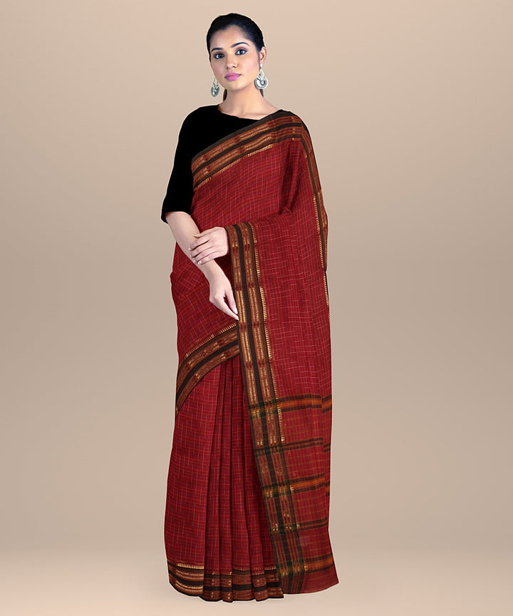 Red multicolor border handwoven narayanapet cotton saree