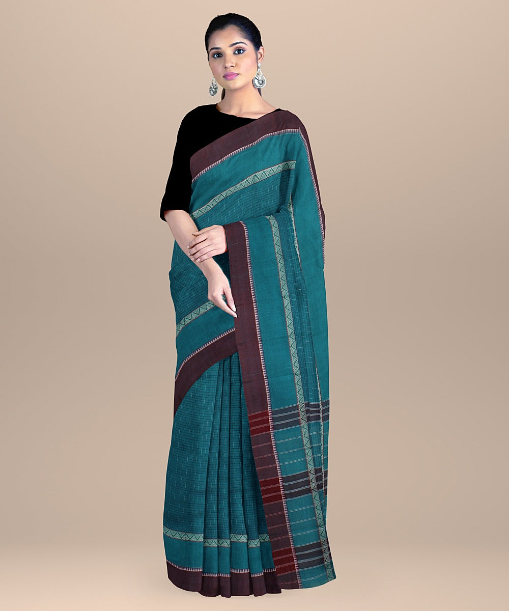 Dark green maroon handwoven narayanapet cotton saree