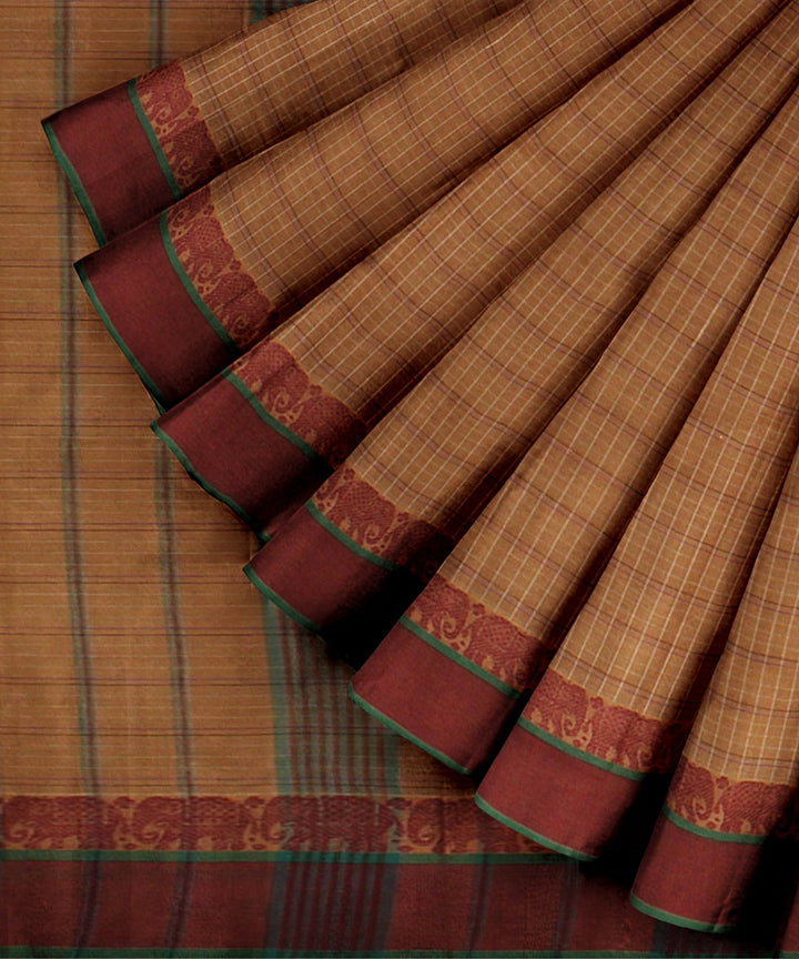 Brown maroon handwoven narayanapet cotton saree