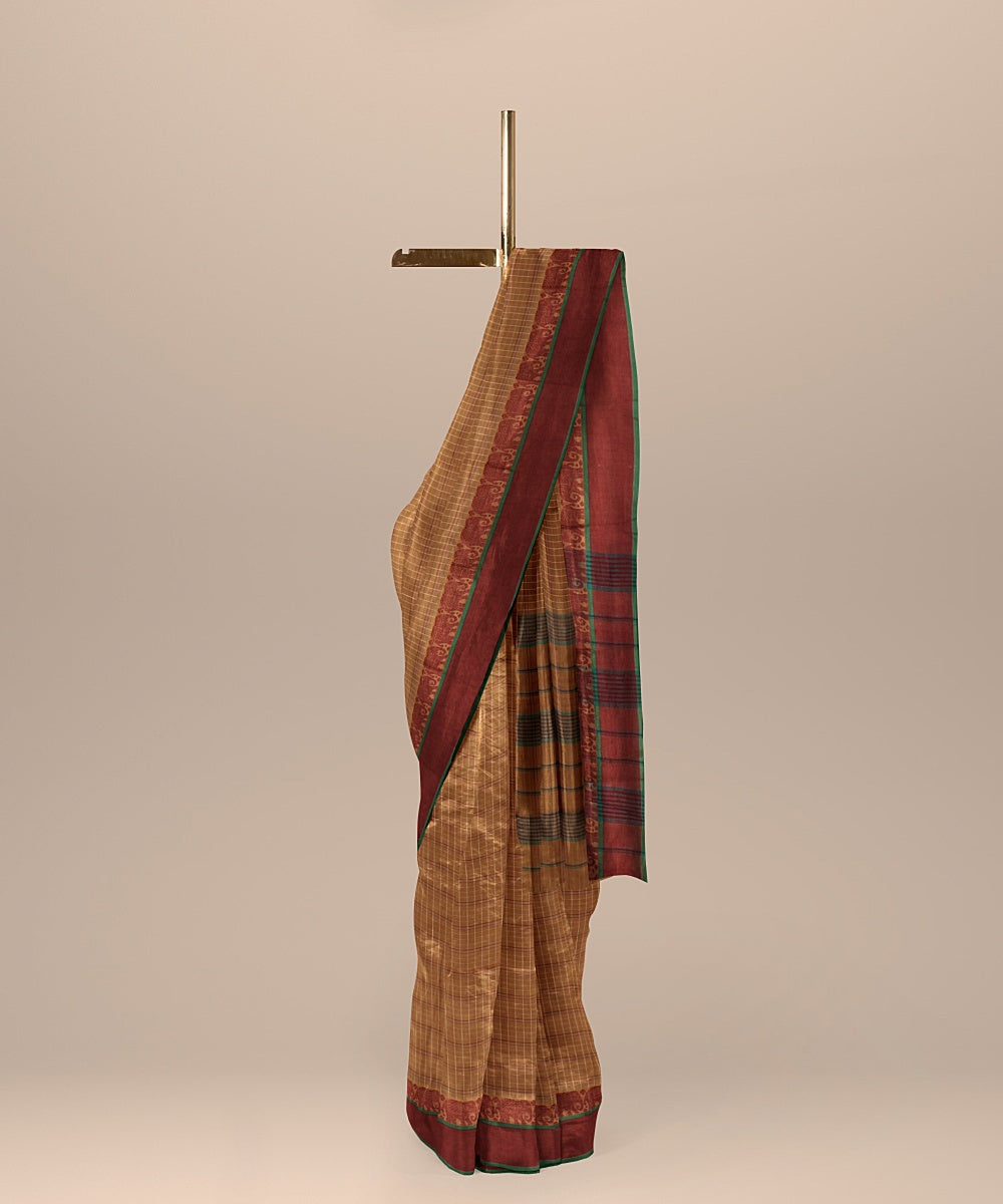 Brown maroon handwoven narayanapet cotton saree