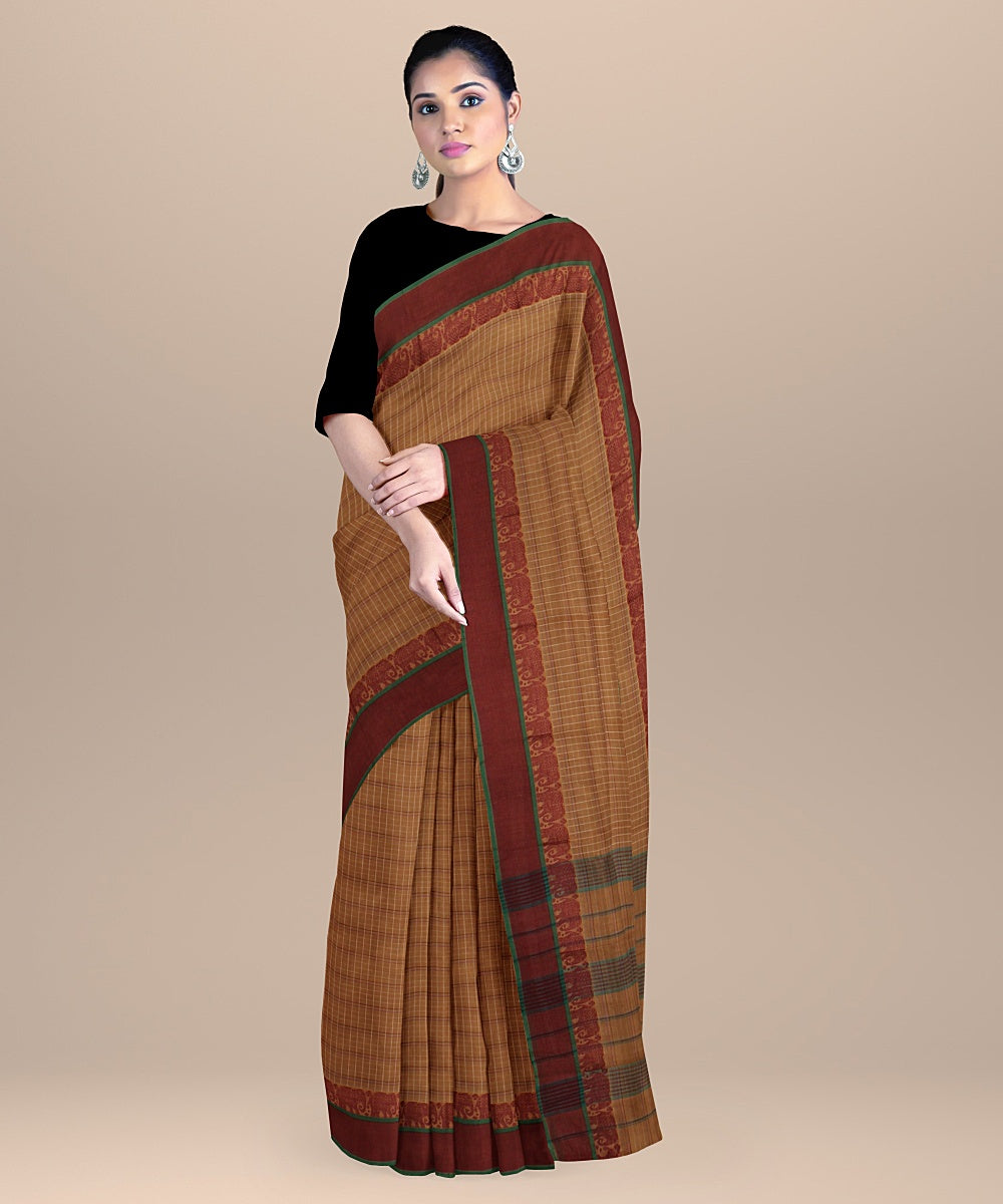 Brown maroon handwoven narayanapet cotton saree