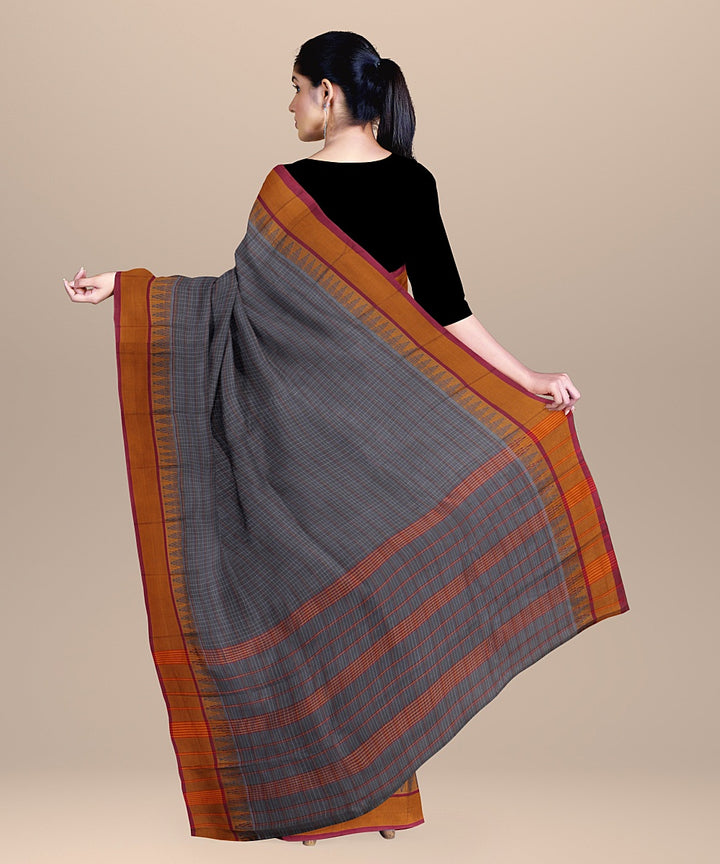 Grey yellow handwoven narayanapet cotton saree