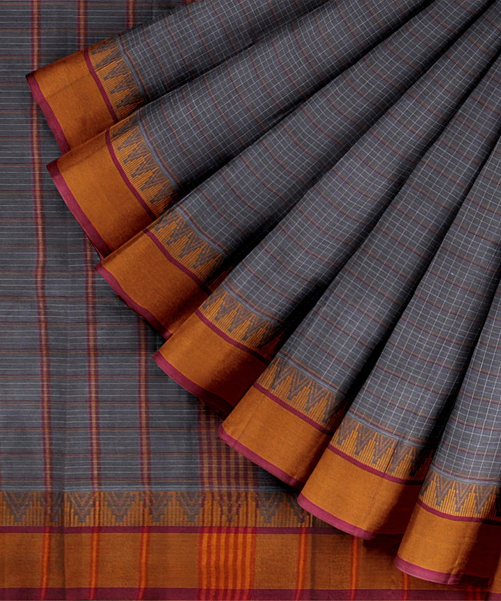 Grey yellow handwoven narayanapet cotton saree