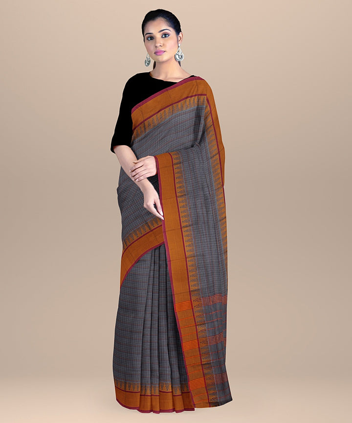 Grey yellow handwoven narayanapet cotton saree