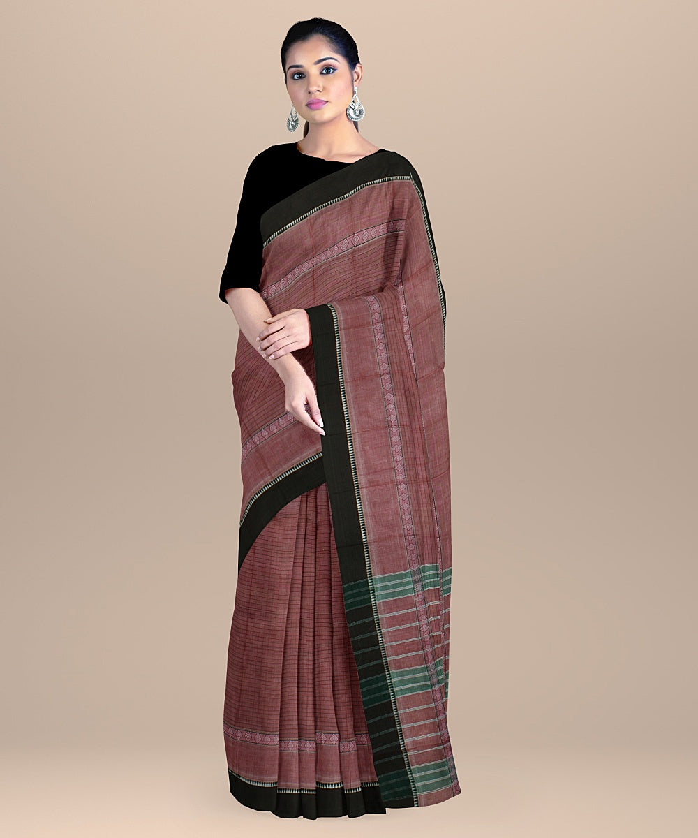 Red dark green handwoven narayanapet cotton saree