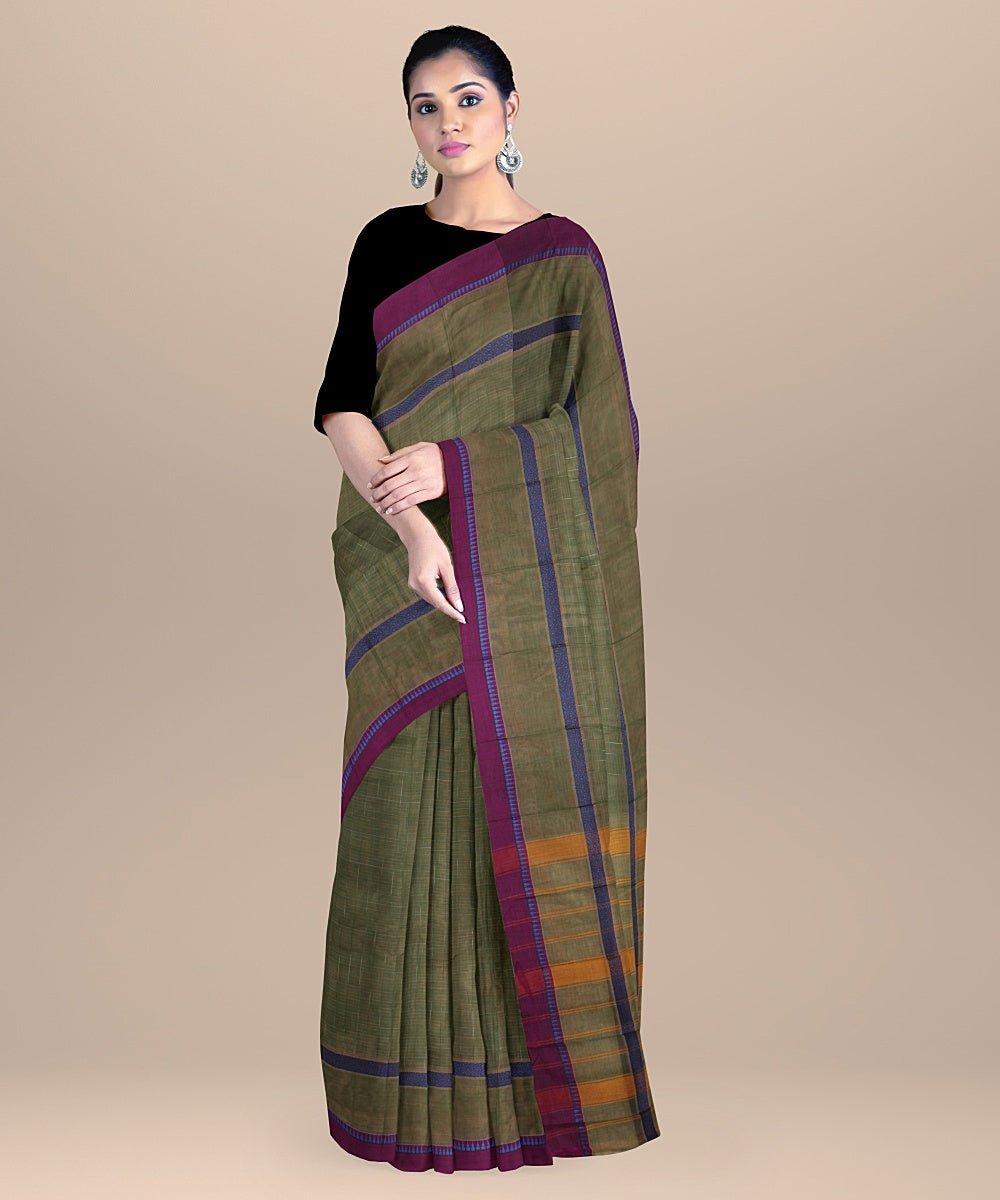 Multicolor purple handwoven narayanapet cotton saree