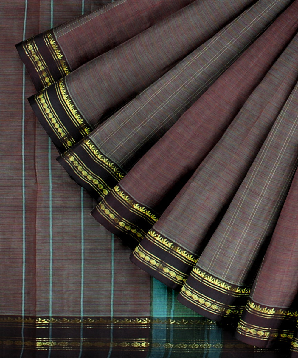 Rust handwoven cotton narayanapet saree