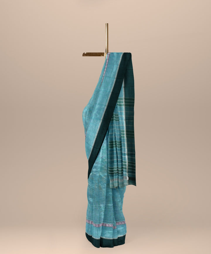 Cyan blue dark green cotton handwoven narayanapet saree