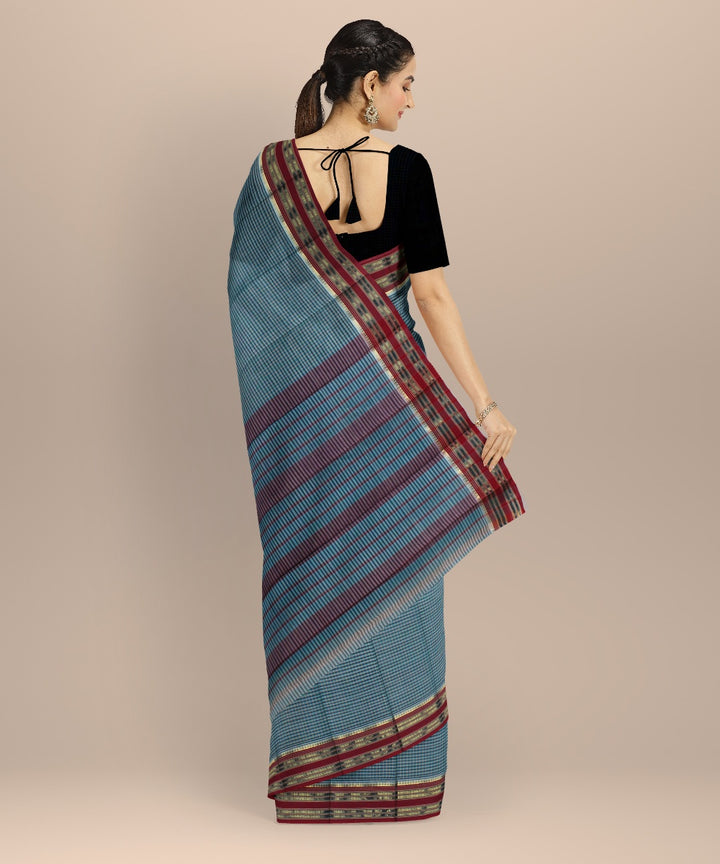 Teal green maroon cotton handwoven narayanapet saree