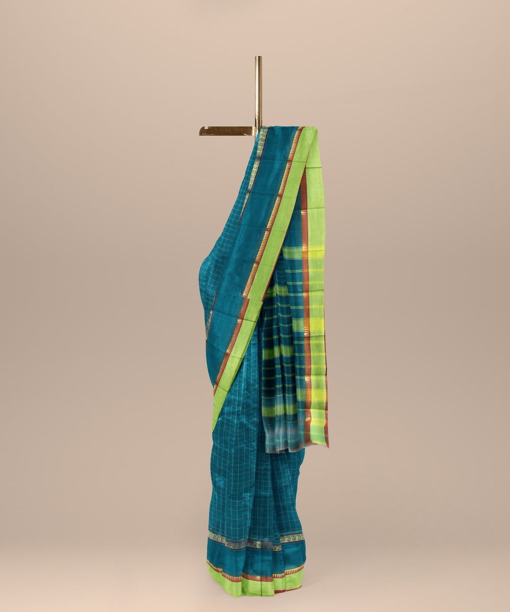 Dark green light green cotton handwoven narayanapet saree