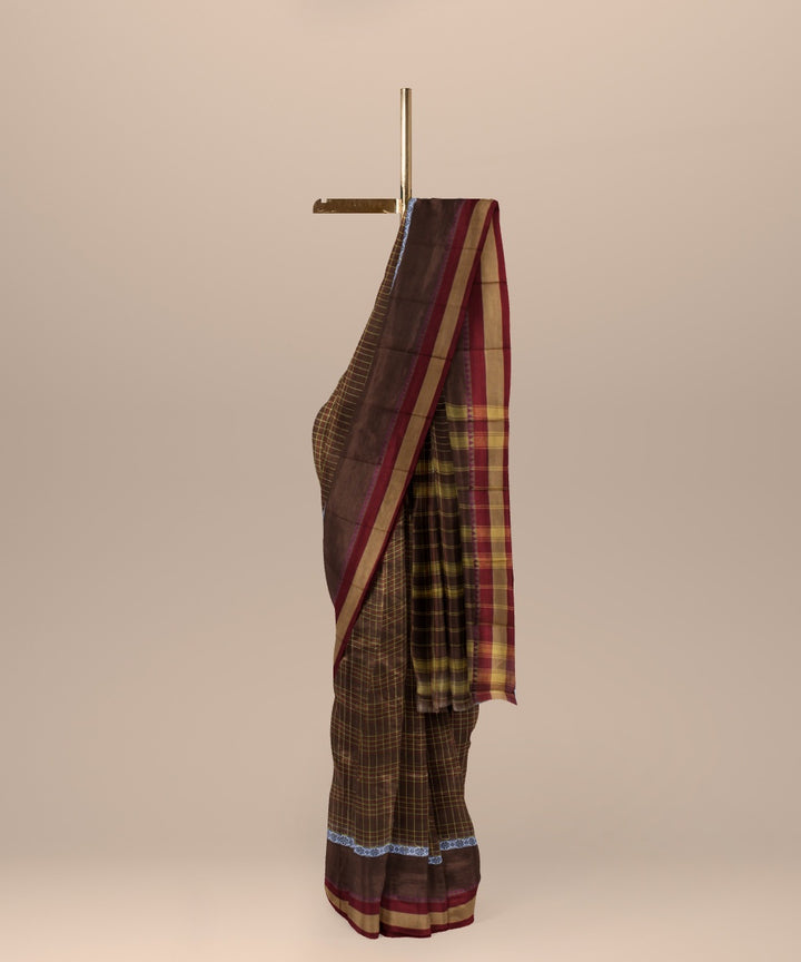 Brown cotton handwoven narayanapet saree