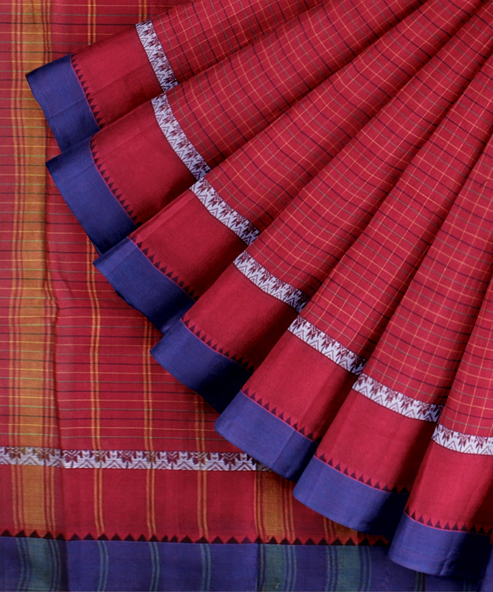 Pink blue cotton handwoven narayanapet saree