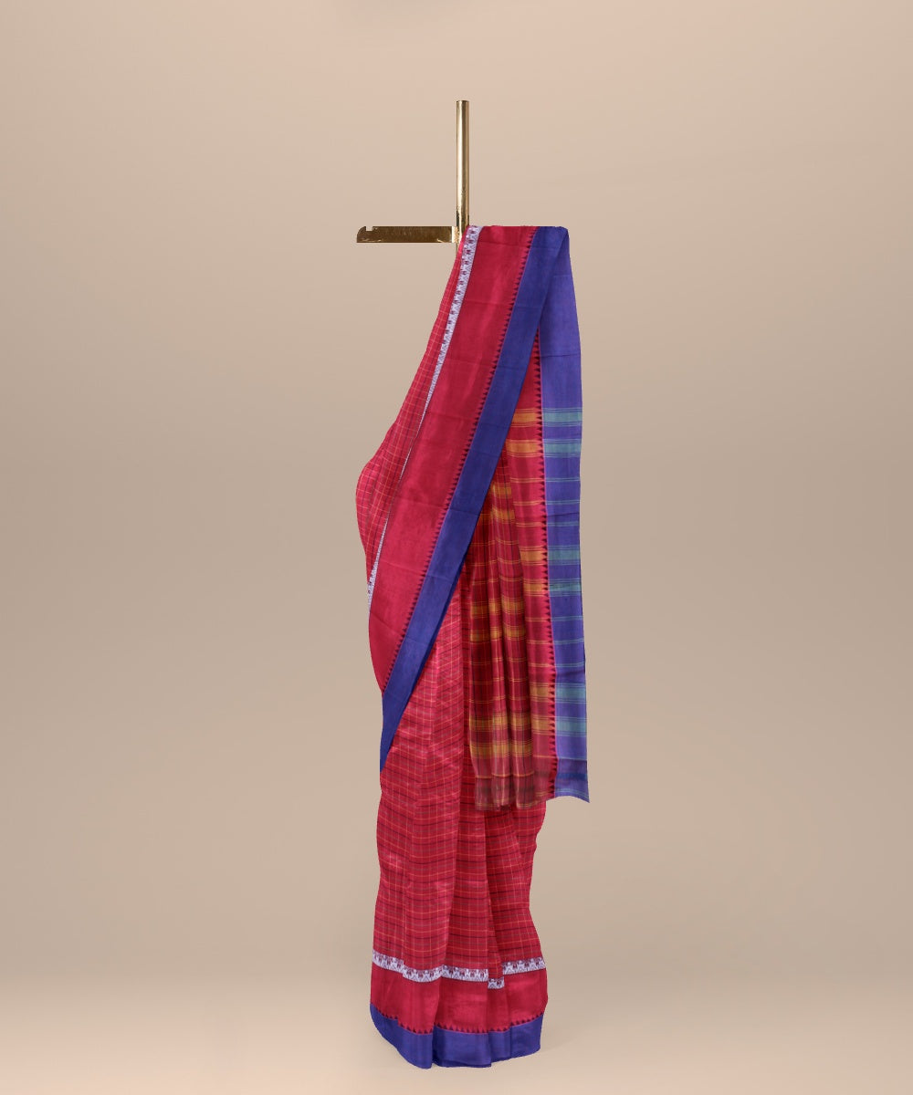 Pink blue cotton handwoven narayanapet saree