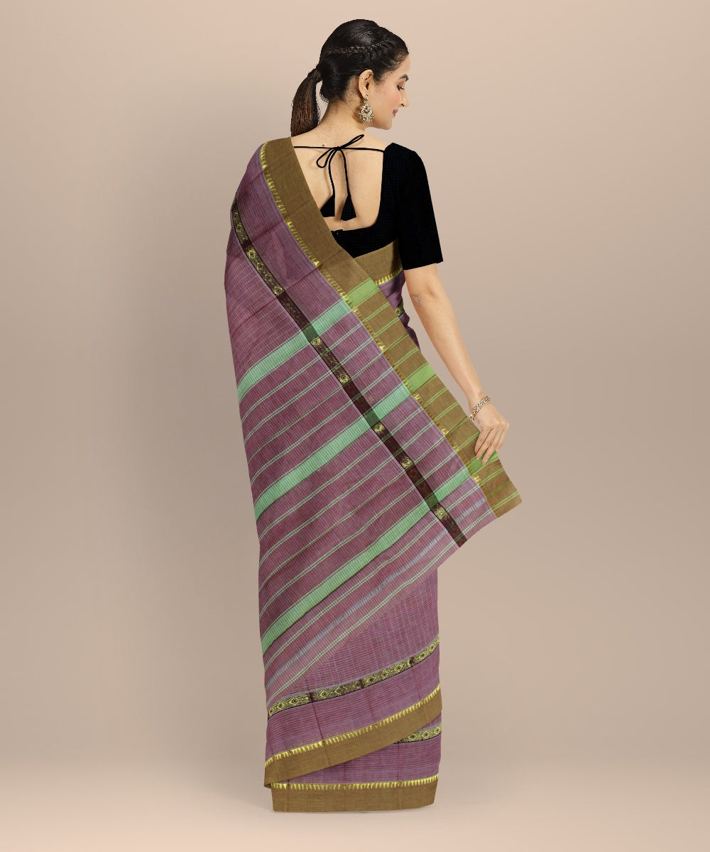 Mauve tobacco brown cotton handwoven narayanapet saree