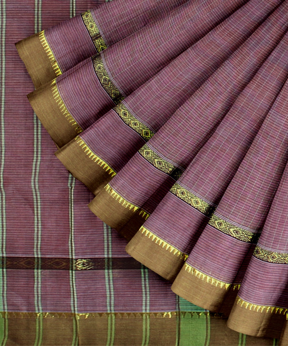 Mauve tobacco brown cotton handwoven narayanapet saree