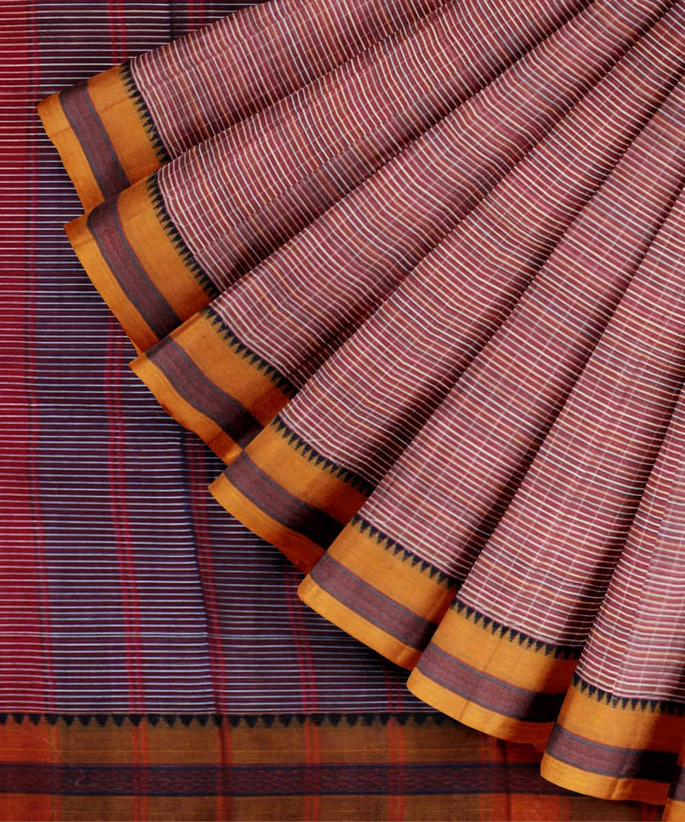 Brick red cotton handwoven narayanapet saree