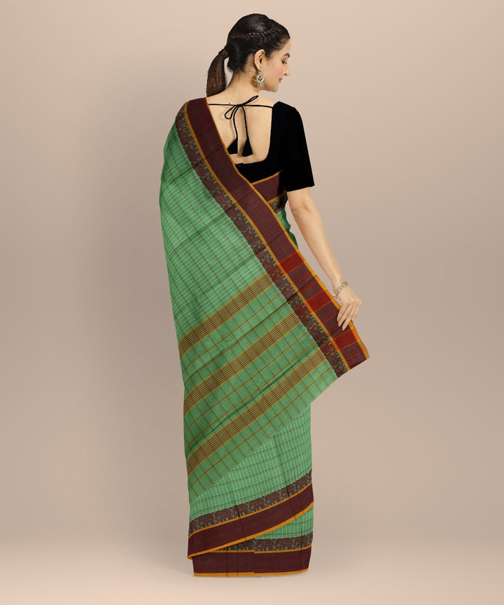 Light green maroon handwoven narayanapet cotton saree