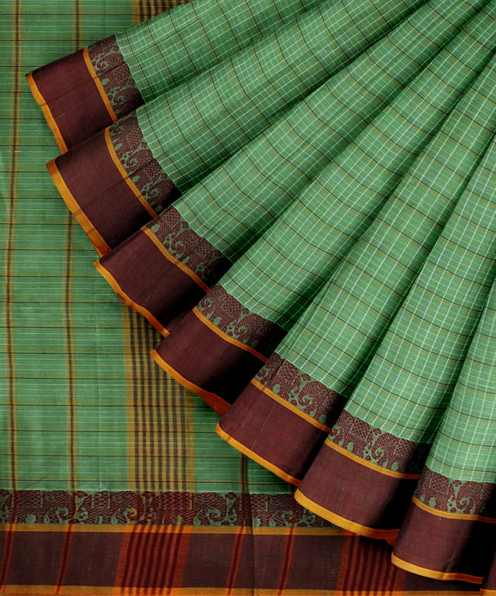 Light green maroon handwoven narayanapet cotton saree