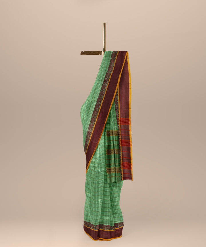 Light green maroon handwoven narayanapet cotton saree