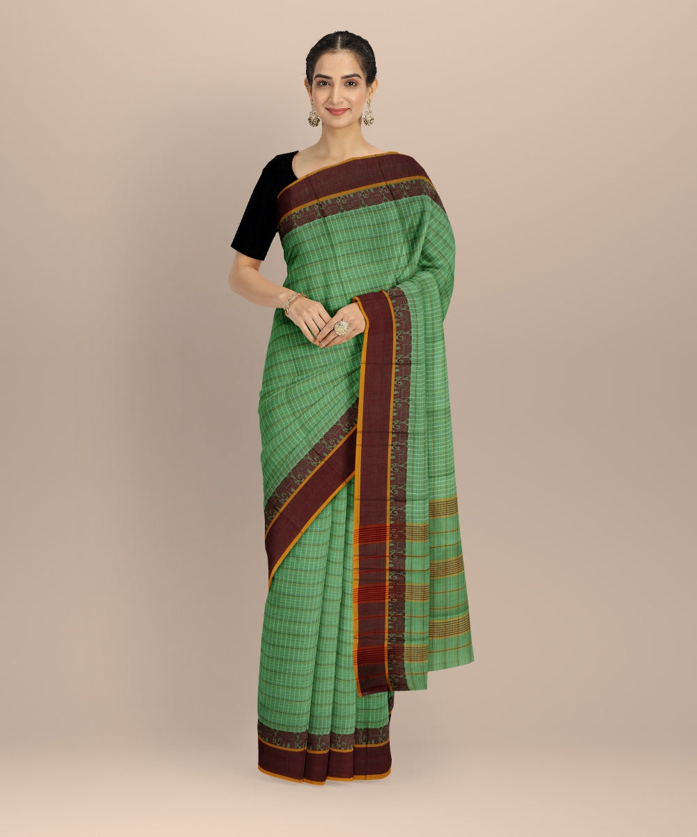 Light green maroon handwoven narayanapet cotton saree