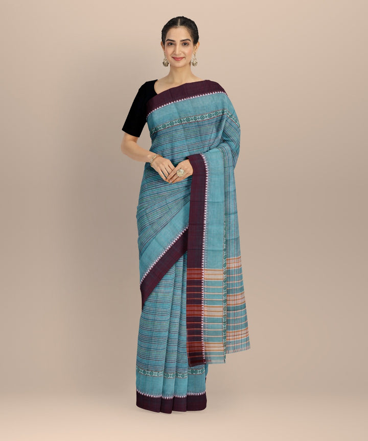 Light blue cotton handwoven narayanapet saree