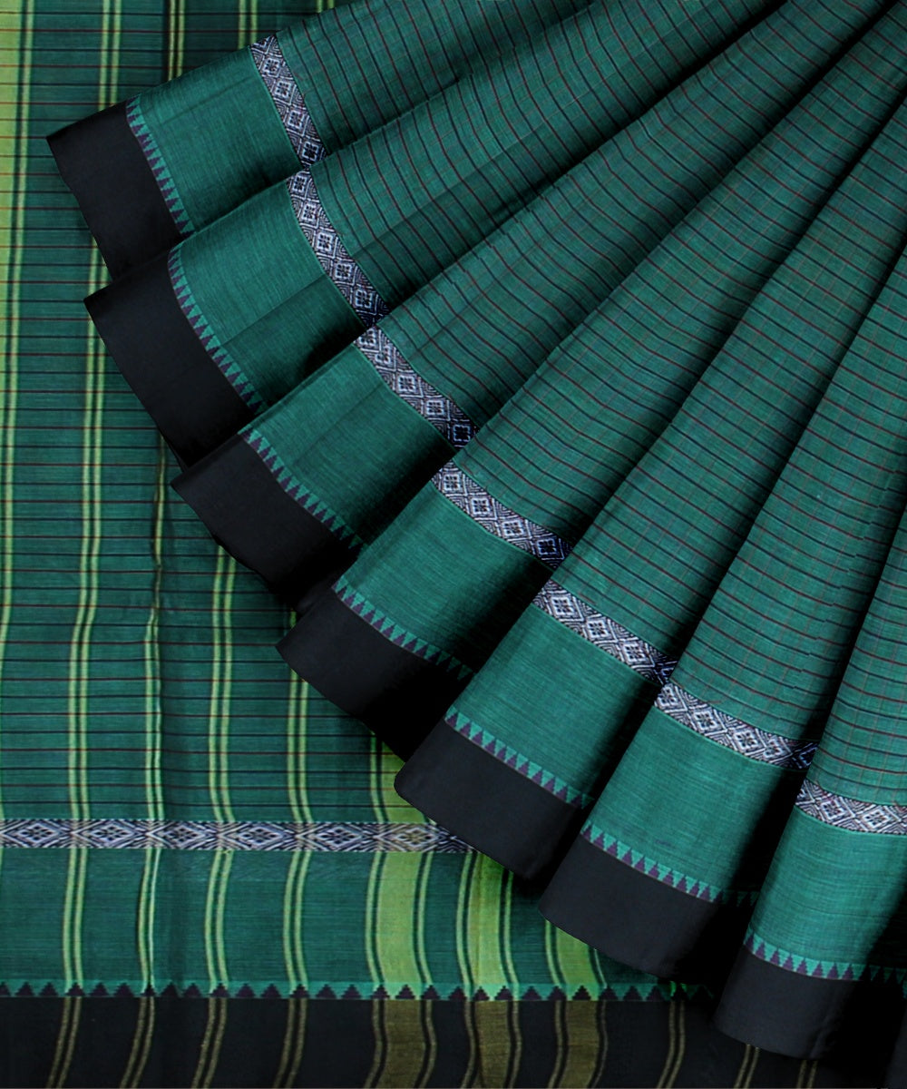 Light green striped cotton handwoven narayanapet saree