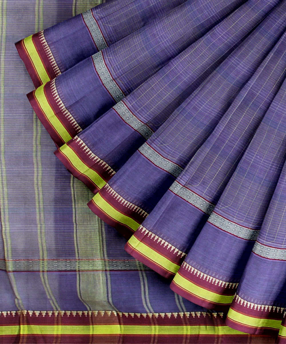 Lavendar maroon cotton handwoven narayanapet saree