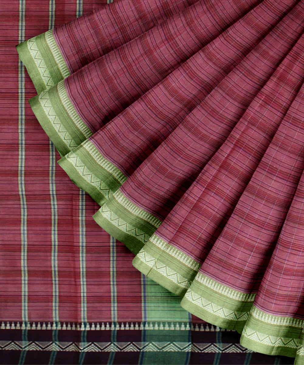 Mauve striped handwoven narayanapet cotton saree