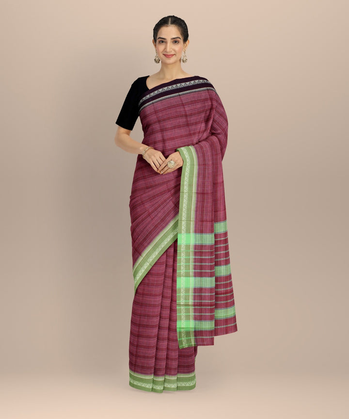 Mauve striped handwoven narayanapet cotton saree