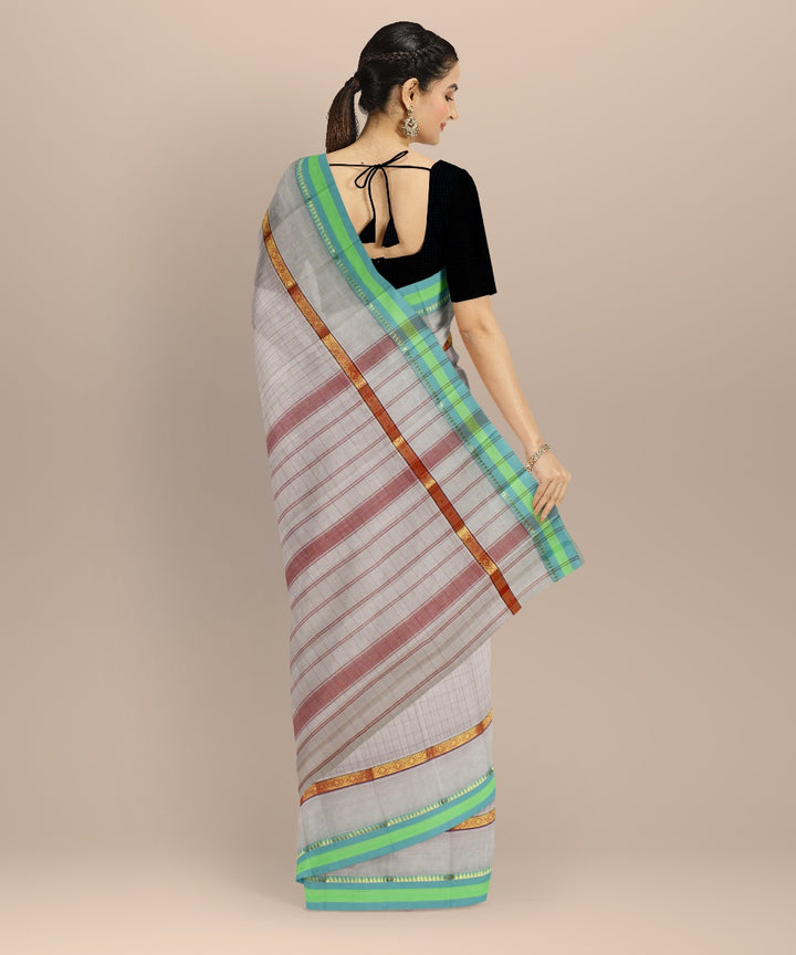 Off white light green cotton handwoven narayanapet saree