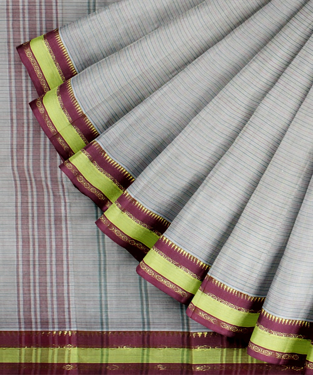 Off white cotton handwoven narayanapet saree