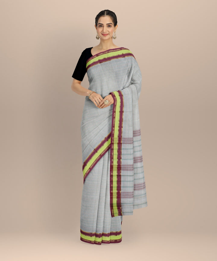 Off white cotton handwoven narayanapet saree