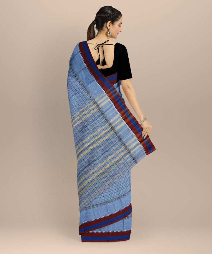 Light blue maroon cotton handwoven narayanapet saree