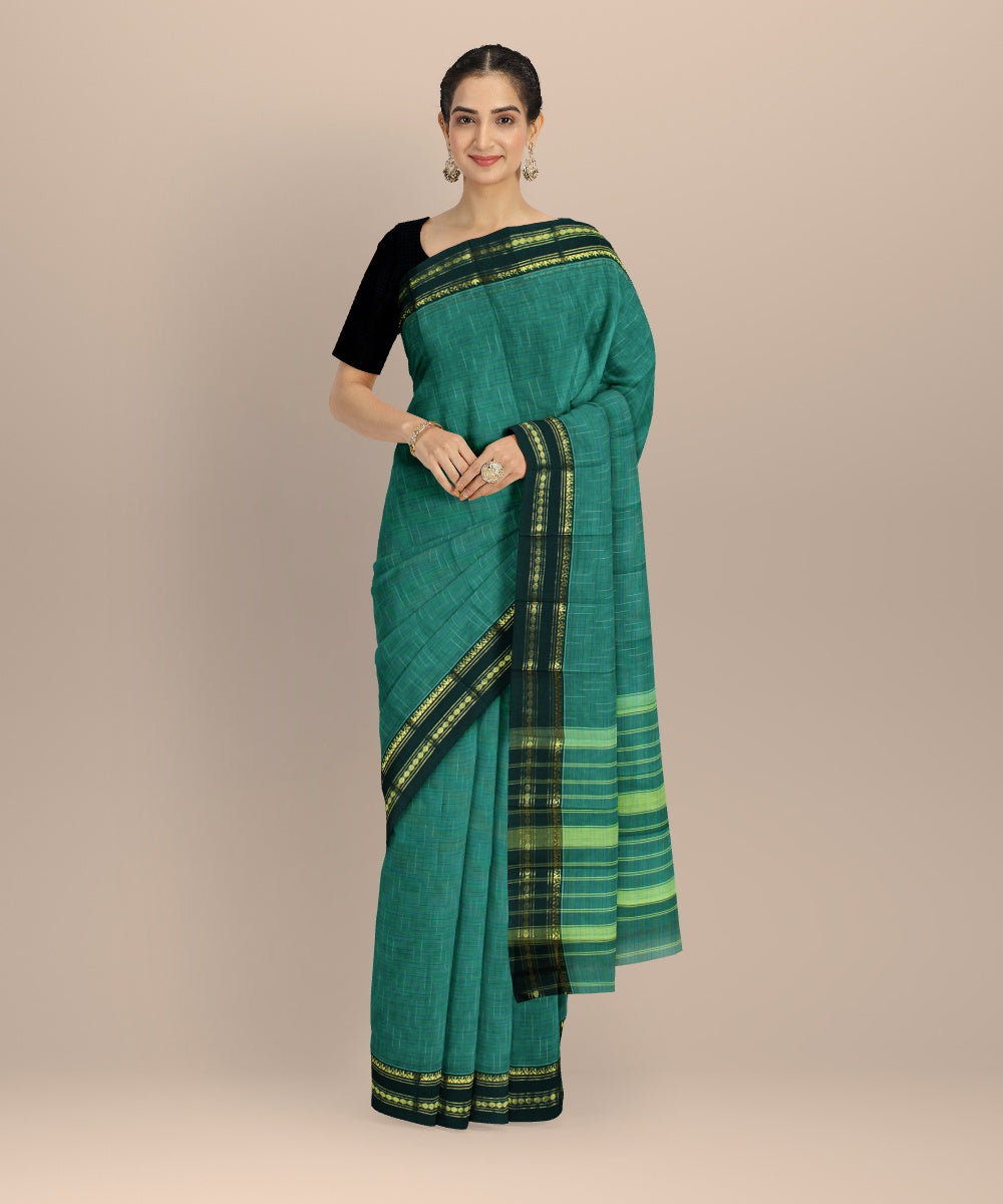 Dark green handloom narayanapet cotton saree