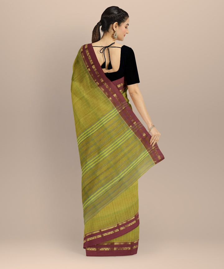 Olive green cotton handwoven narayanapet saree