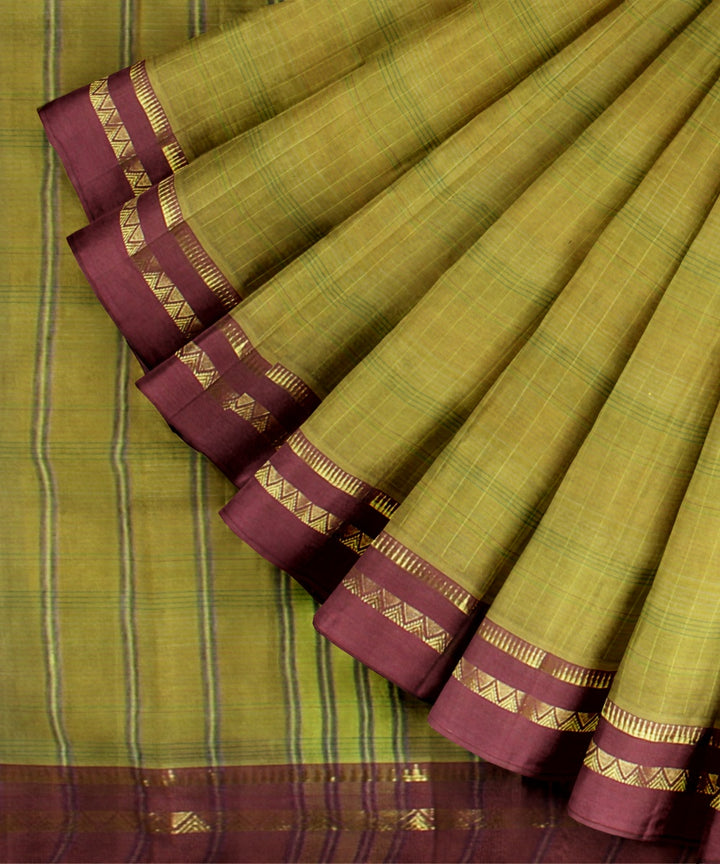 Olive green cotton handwoven narayanapet saree