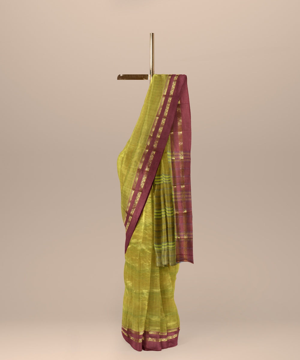 Olive green cotton handwoven narayanapet saree