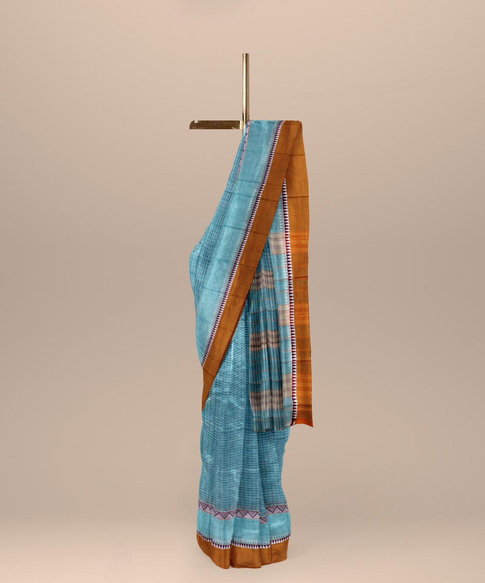 Light blue brown cotton handwoven narayanapet saree