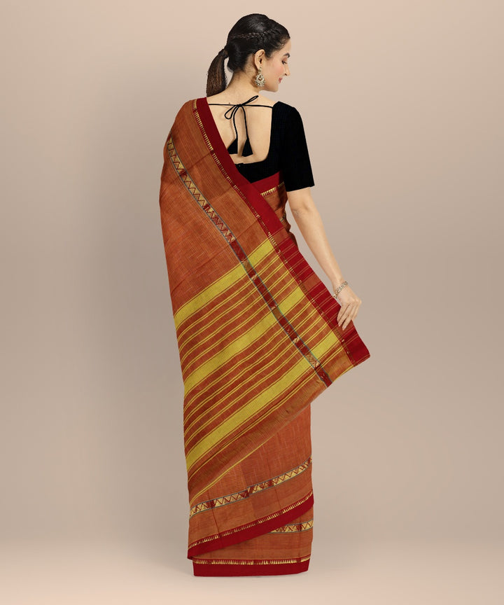 Rust cotton handwoven narayanapet saree