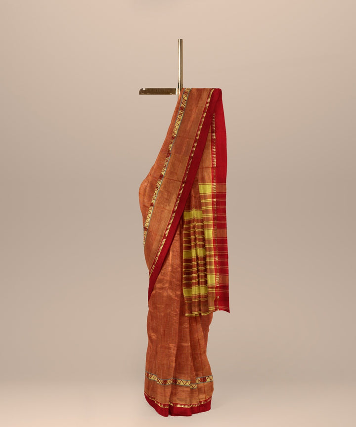 Rust cotton handwoven narayanapet saree