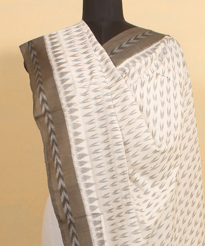 White deep olive handwoven cotton sambalpuri dupatta