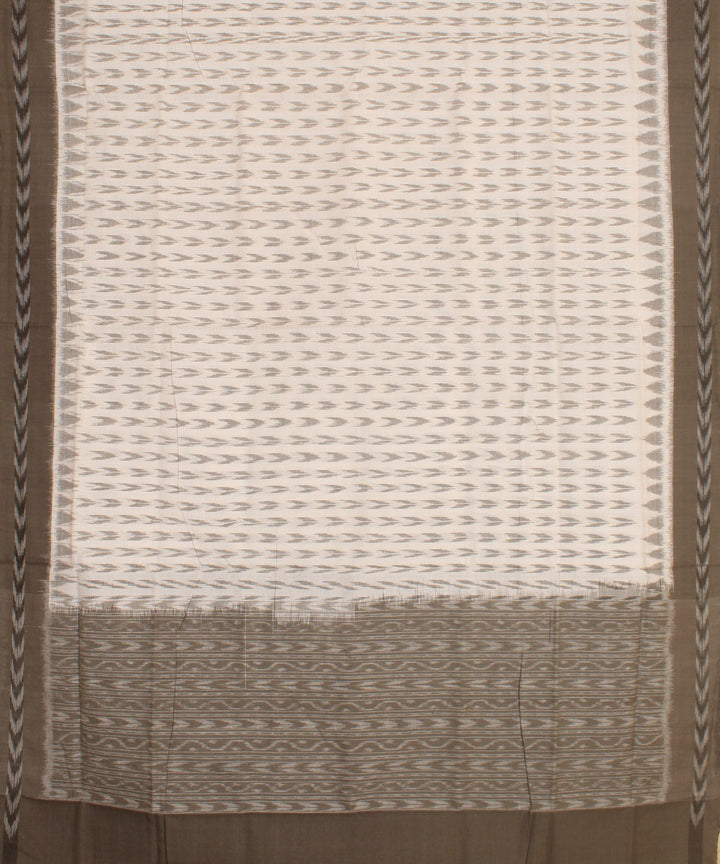 White deep olive handwoven cotton sambalpuri dupatta