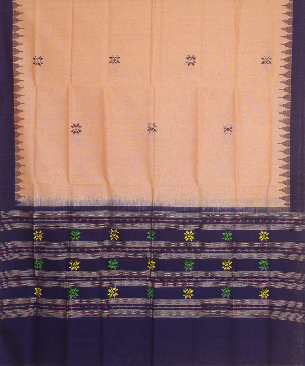 Beige black handwoven cotton sambalpuri dupatta