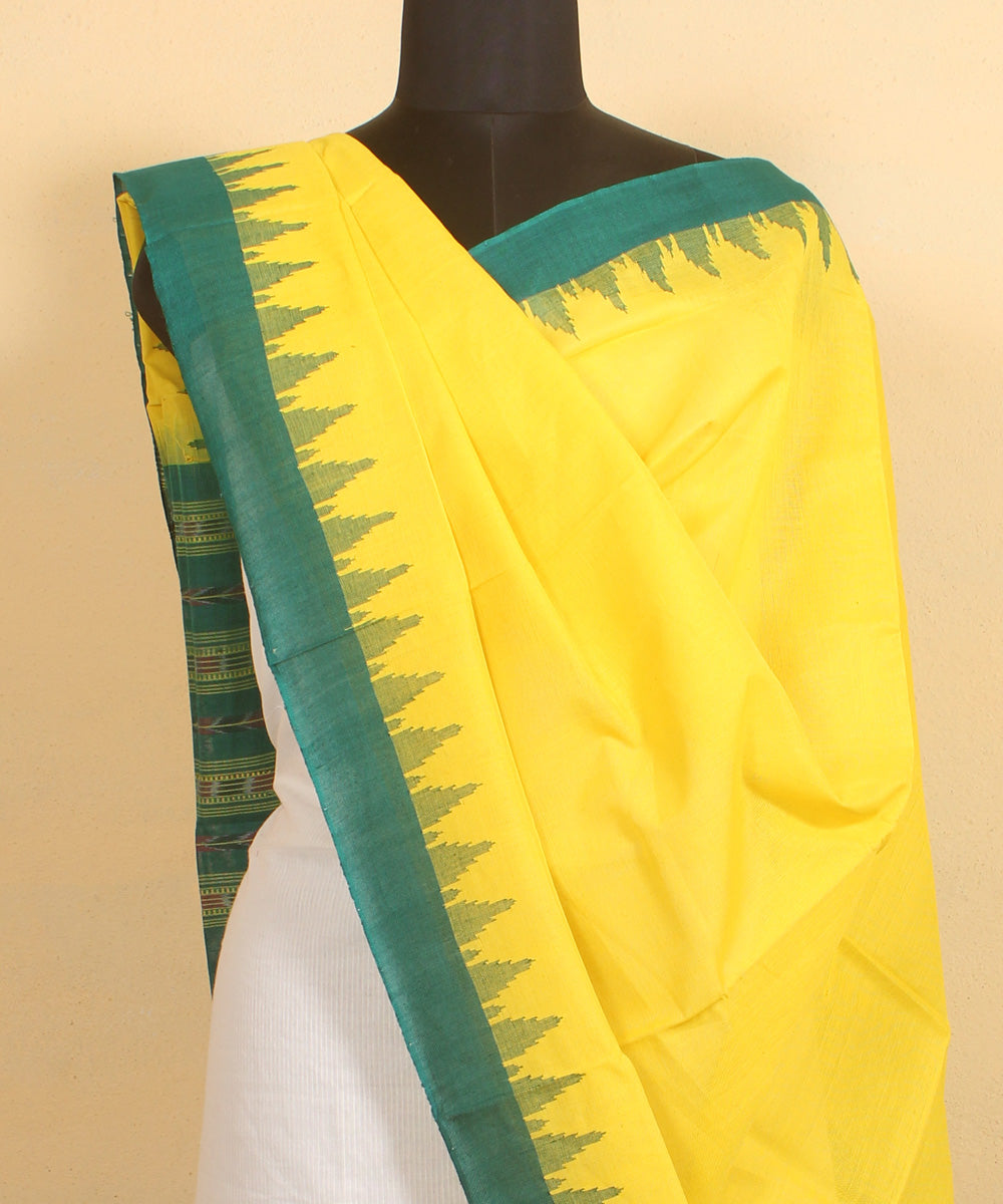 Yellow light green handwoven cotton sambalpuri dupatta