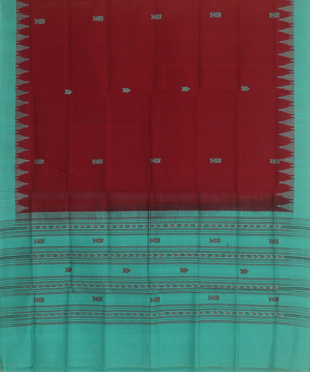 Maroon light green handwoven cotton sambalpuri dupatta