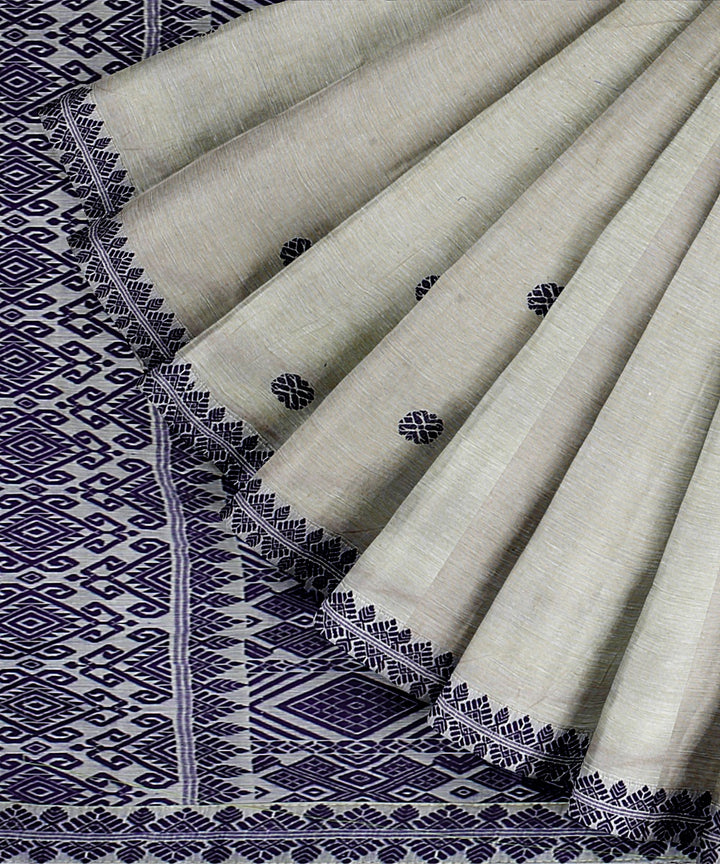 Cream black cotton handloom assam saree
