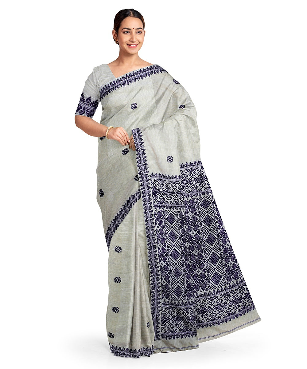 Cream black cotton handloom assam saree